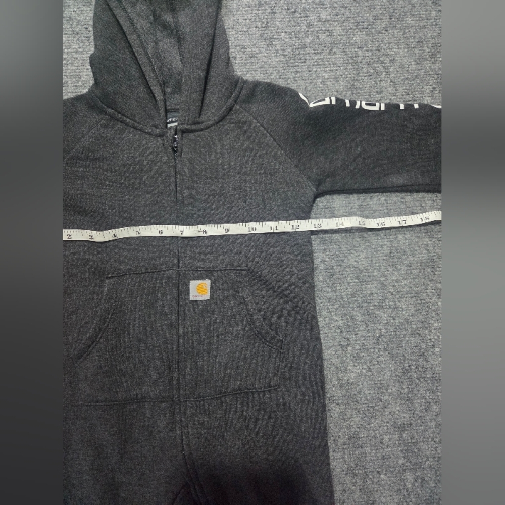 Carhartt Baby 24M Hooded Zip Up Romper Gray Logo Sleeve One Piece - Picture 4 of 11